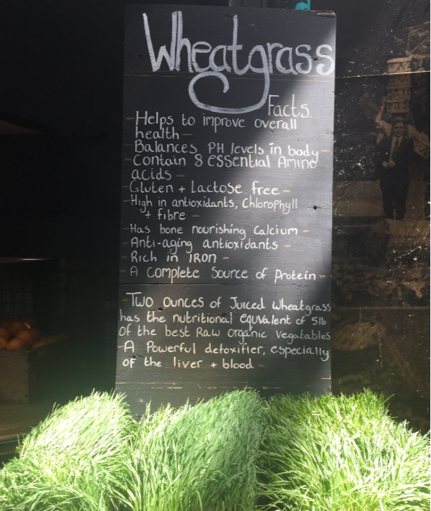 Wheatgrass menu