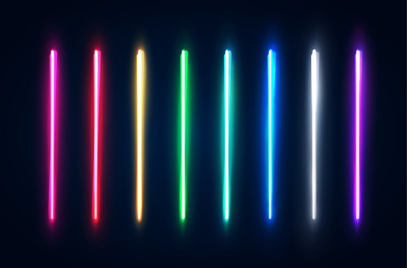 Set of LED lights showcasing different colors.