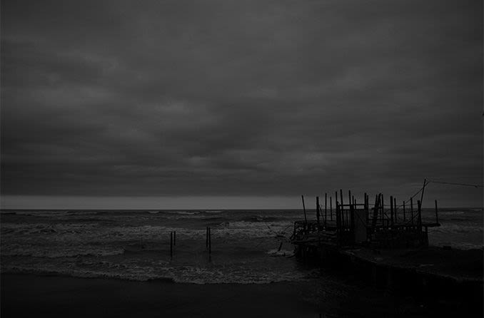 beach setting viewed at night