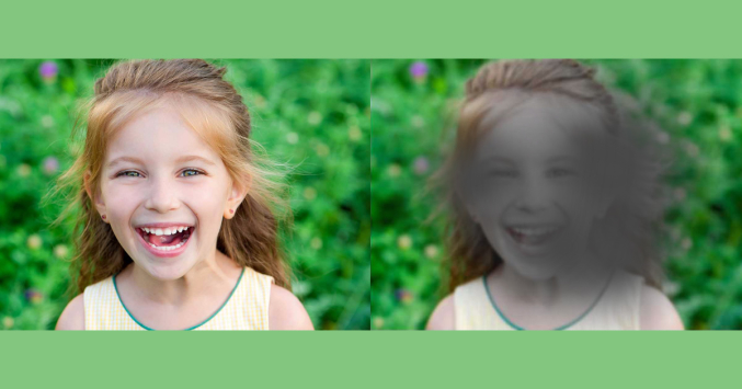 normal view of child; view with macular degeneration (AMD)