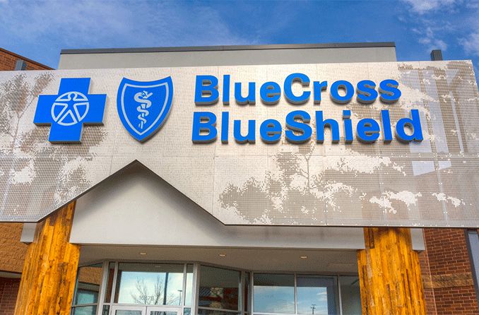 Blue cross blue shield logo on building