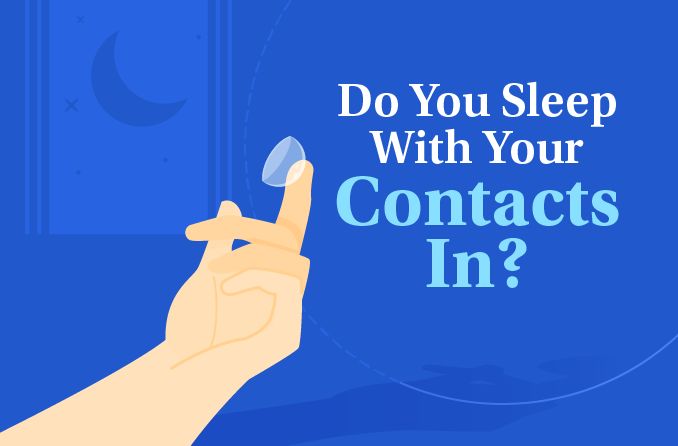 illustration of contact lens on finger with text: Do you sleep with your contacts in?
