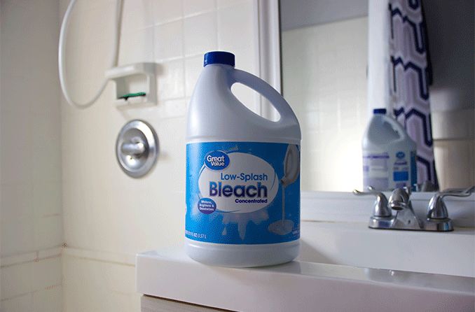 bottle of bleach on sink counter