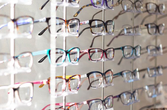 rows of eyeglasses
