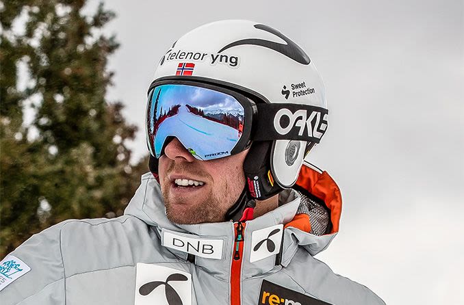closeup of Aleksander Kilde wearing oakley ski goggles