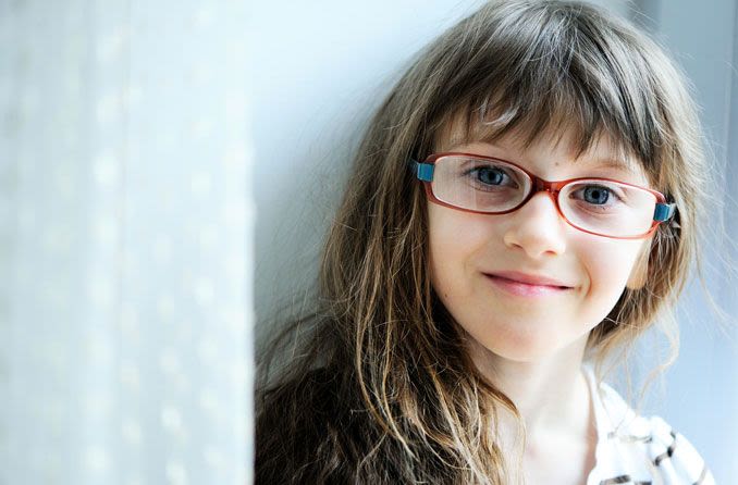 Myopic girl wearing glasses