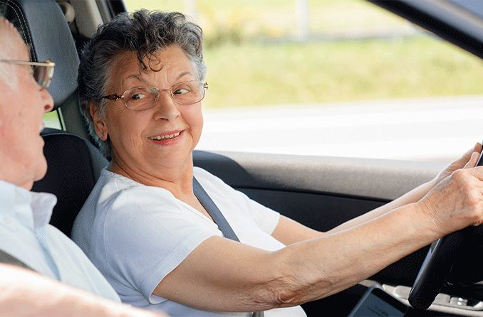 woman over 60 driving car