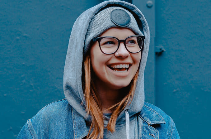 laughing girl wearing eyeglasses