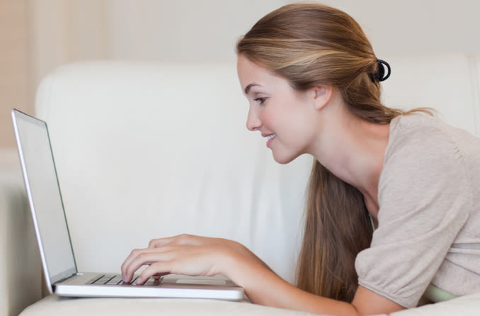 young woman buying contacts online