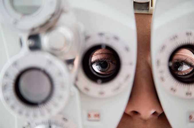 a person getting an eye exam to check for myopia