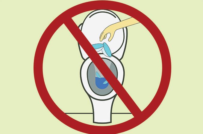 illustration of contact lenses being thrown in the toilet