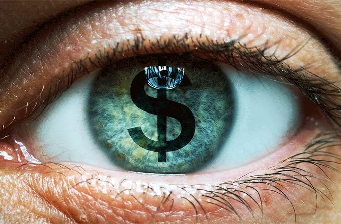 money sign on surface of eye