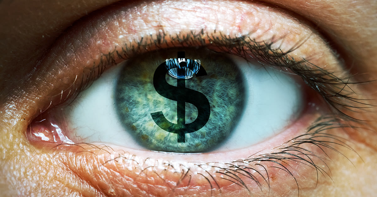 money sign on surface of eye