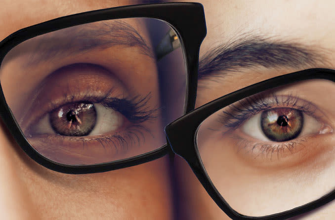 Man and woman wearing same eyeglasses