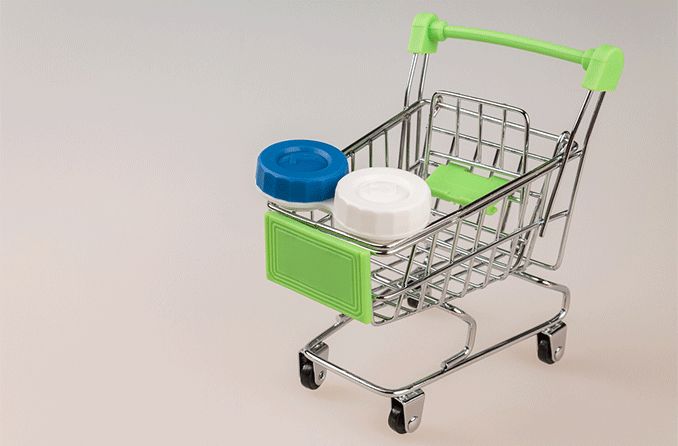 miniature shopping cart with contact lens case