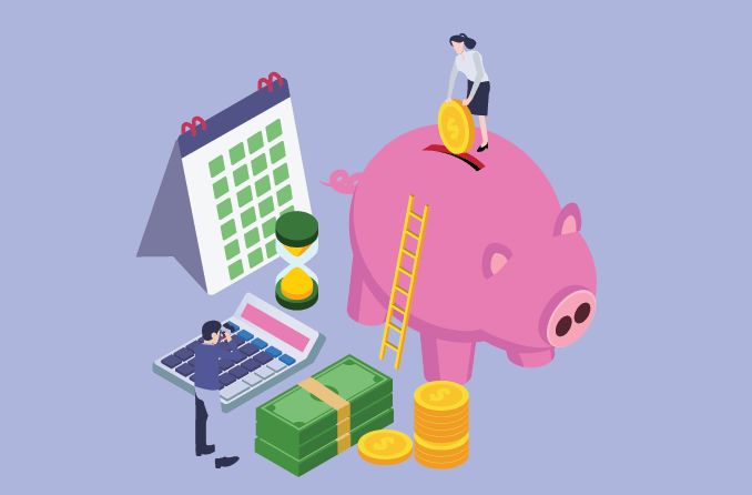 illustration of inserting money into a piggy bank