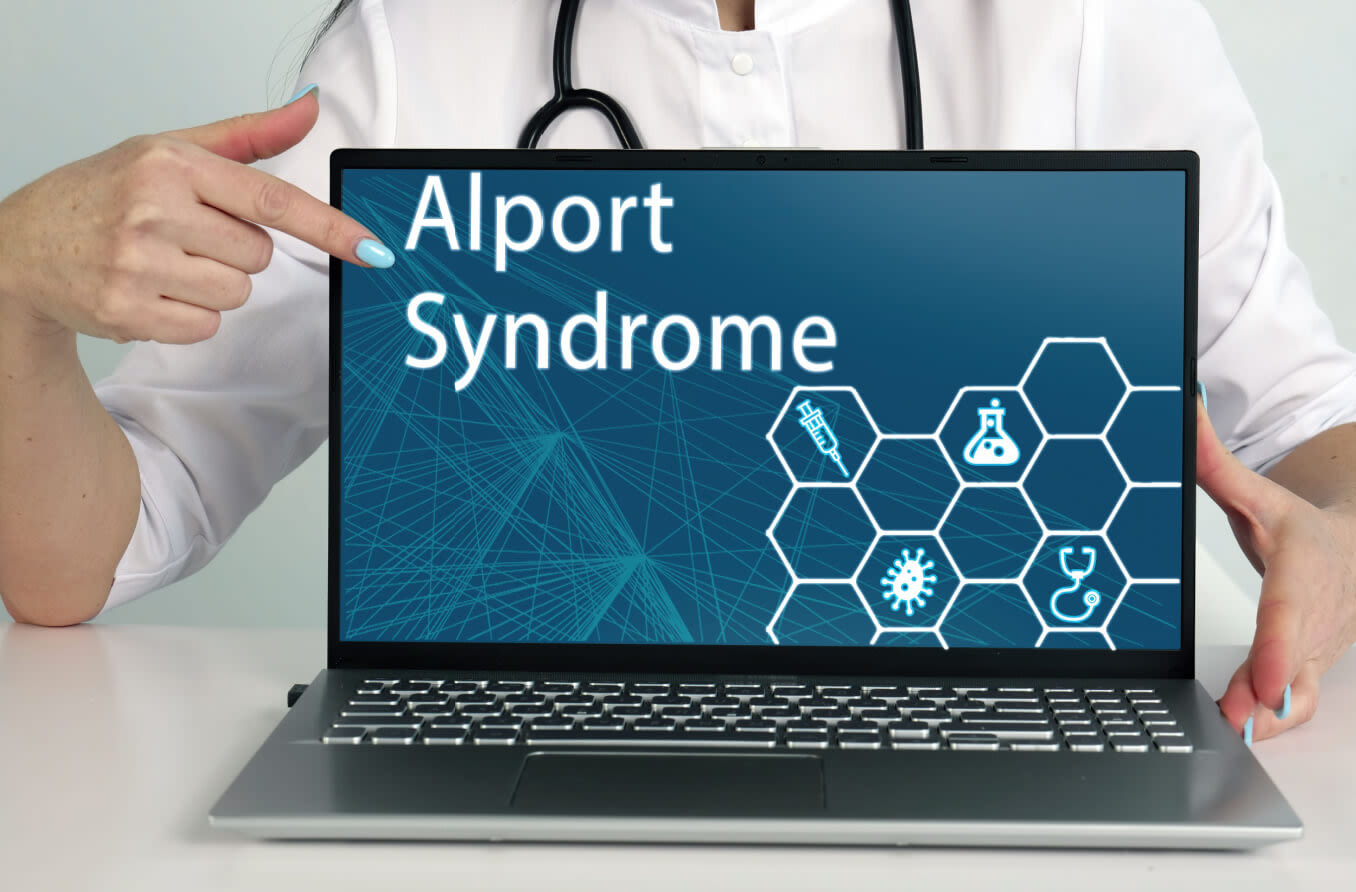 Alport syndrome text on a computer screen