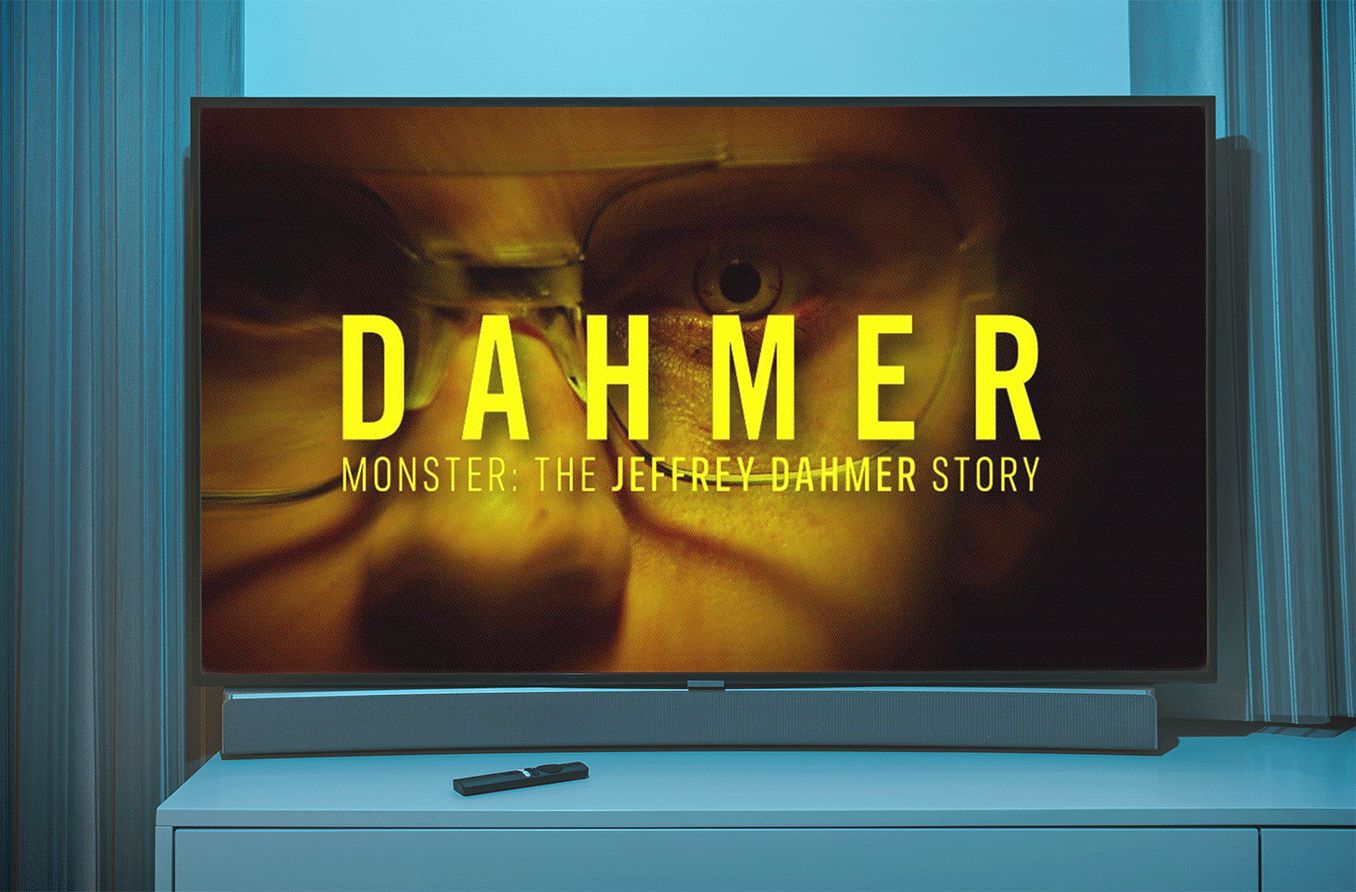 closeup of Jeffrey Dahmer's eyes from the Netflix series "Dahmer"