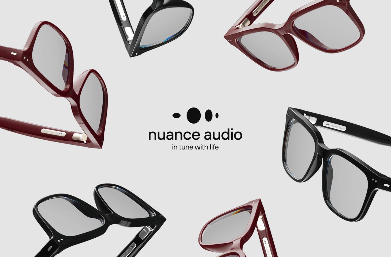 Glasses on a white background for nuance audio.