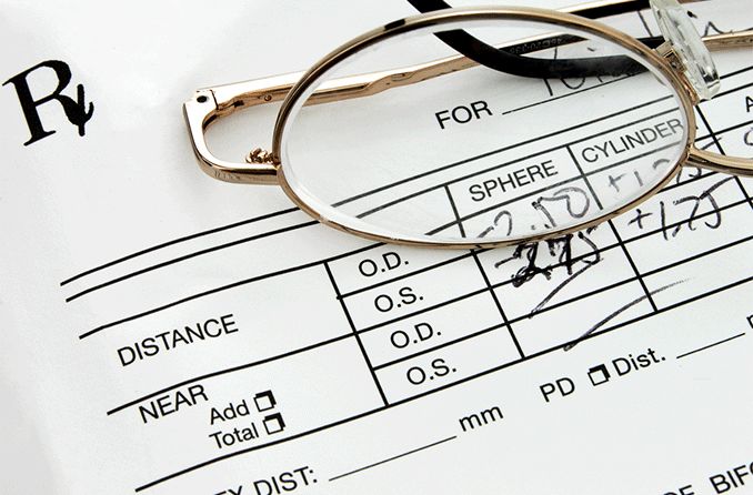eyeglass prescription pad containing boxes labeled O.D. and O.S.