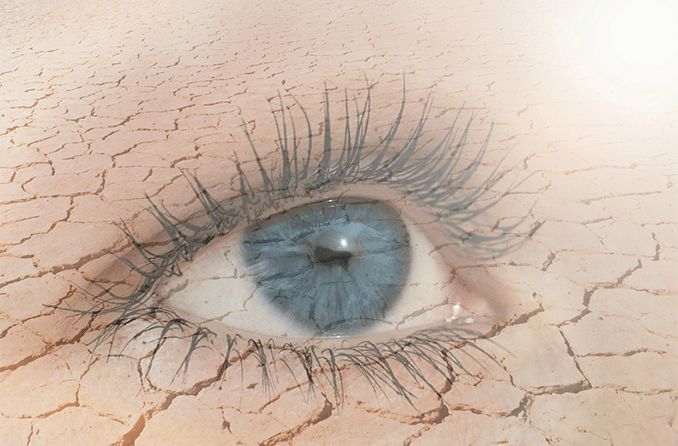closeup of an eye on a cracked desert background