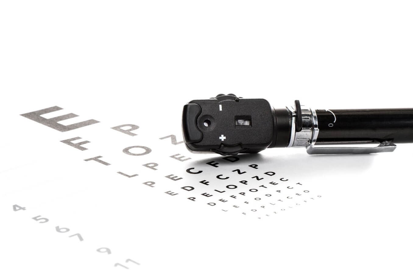 Ophthalmoscope lies on an eye test