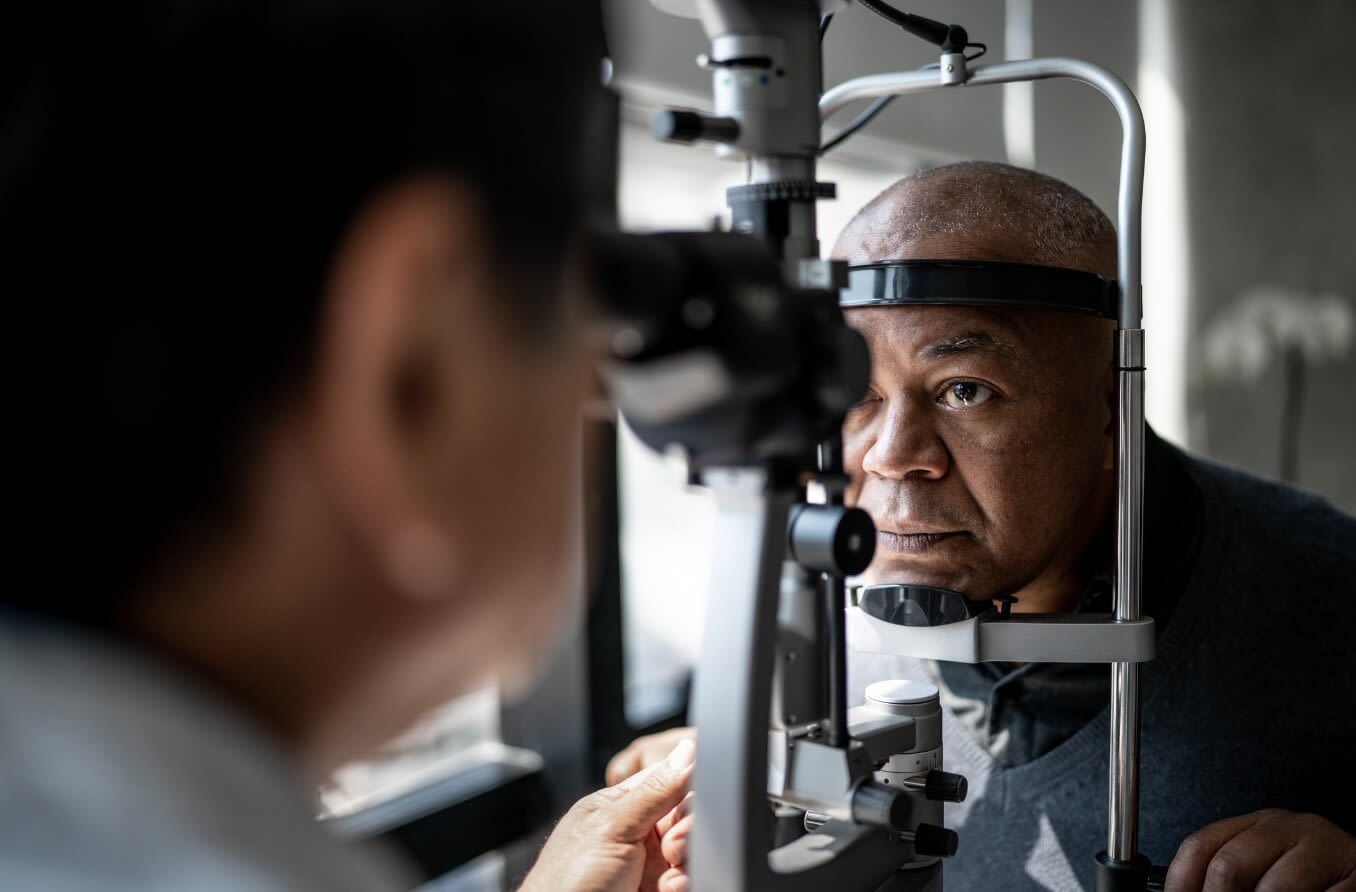A person receives an eye exam