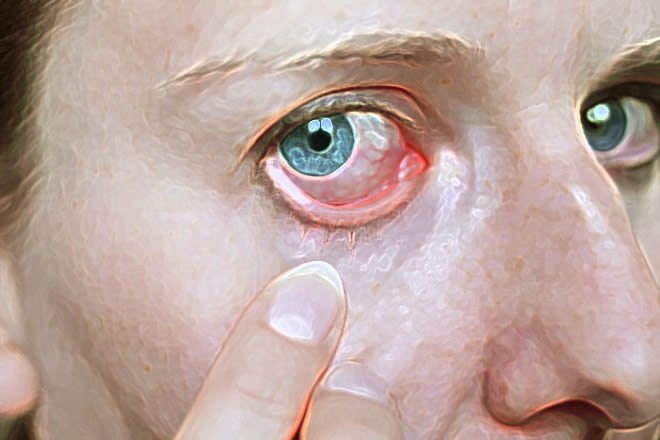stylized image of a person with a red eye