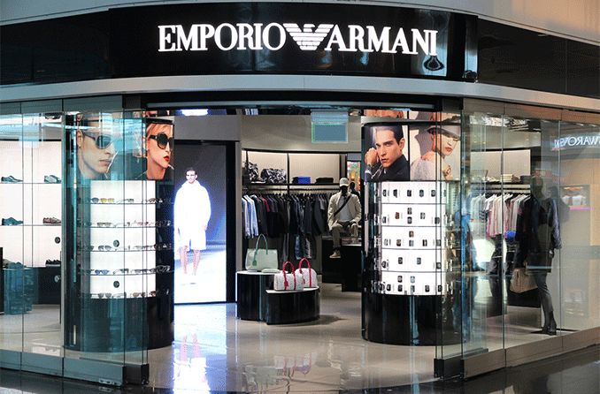 Emporio Armani retail store with sunglasses display in the window