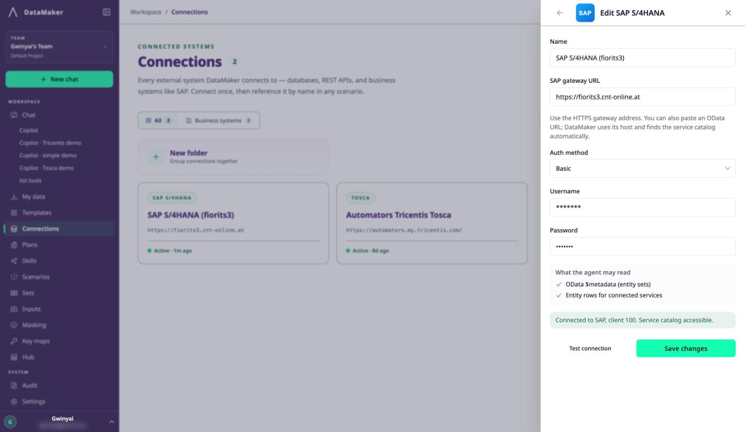 Testing the SAP S/4HANA connection
