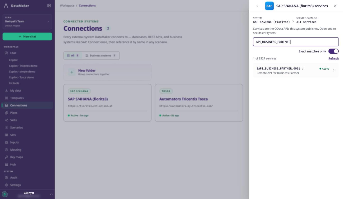 Listing services in the SAP service catalog