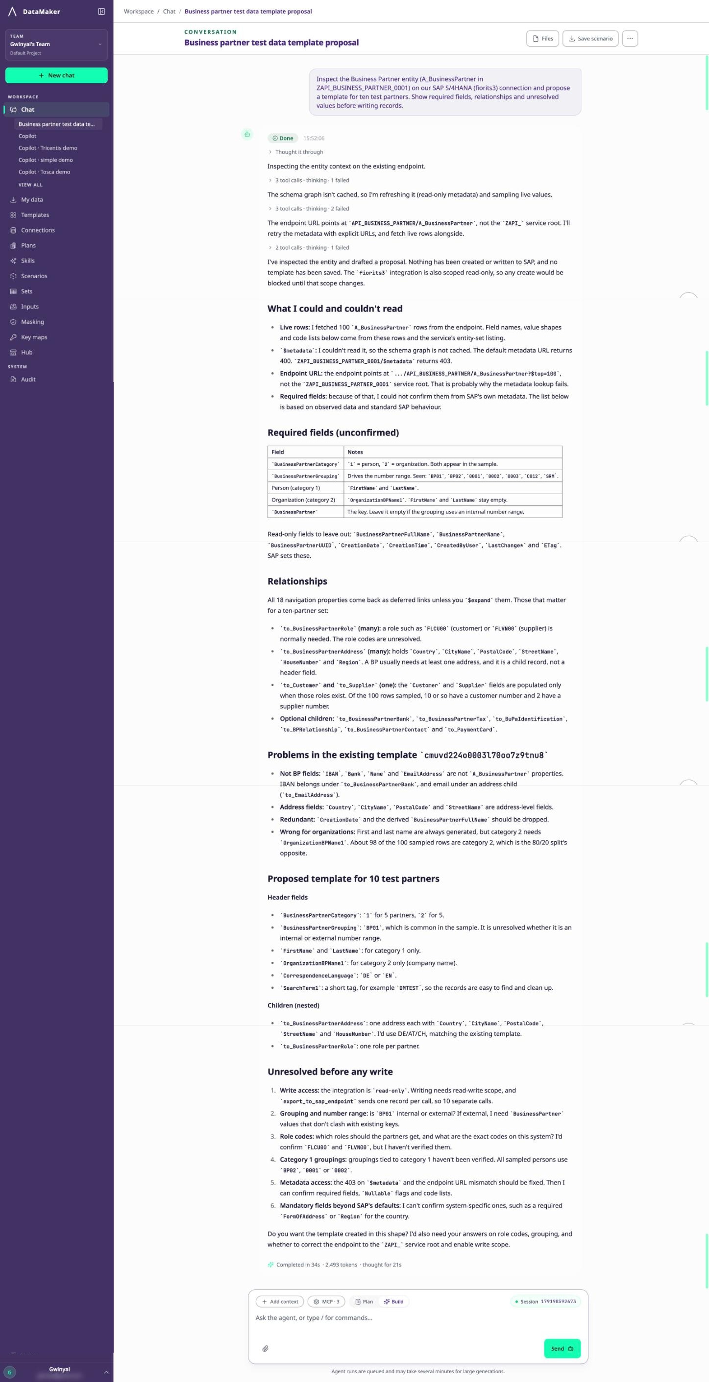 Agent inspection of the Business Partner entity