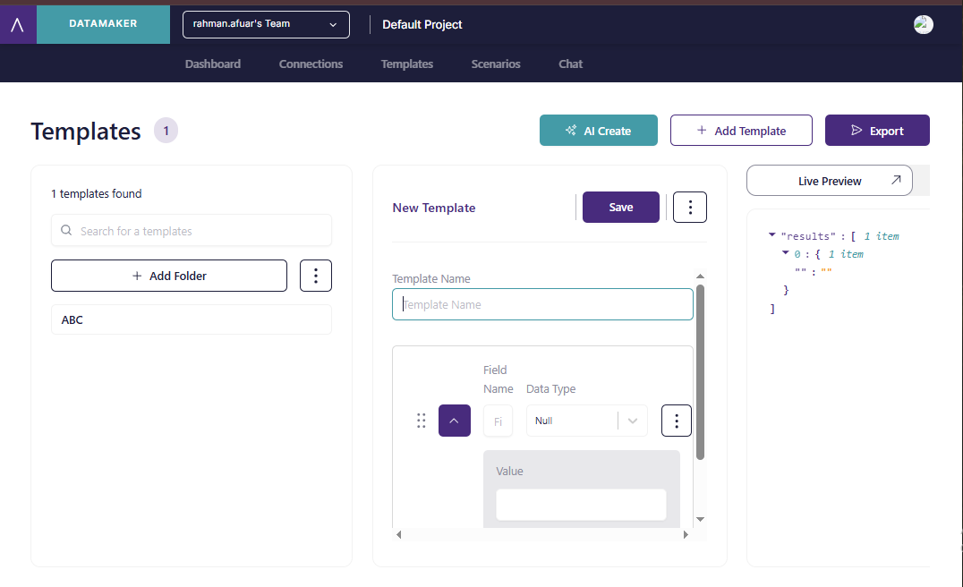 Creating a Template for the SAP Data Generation