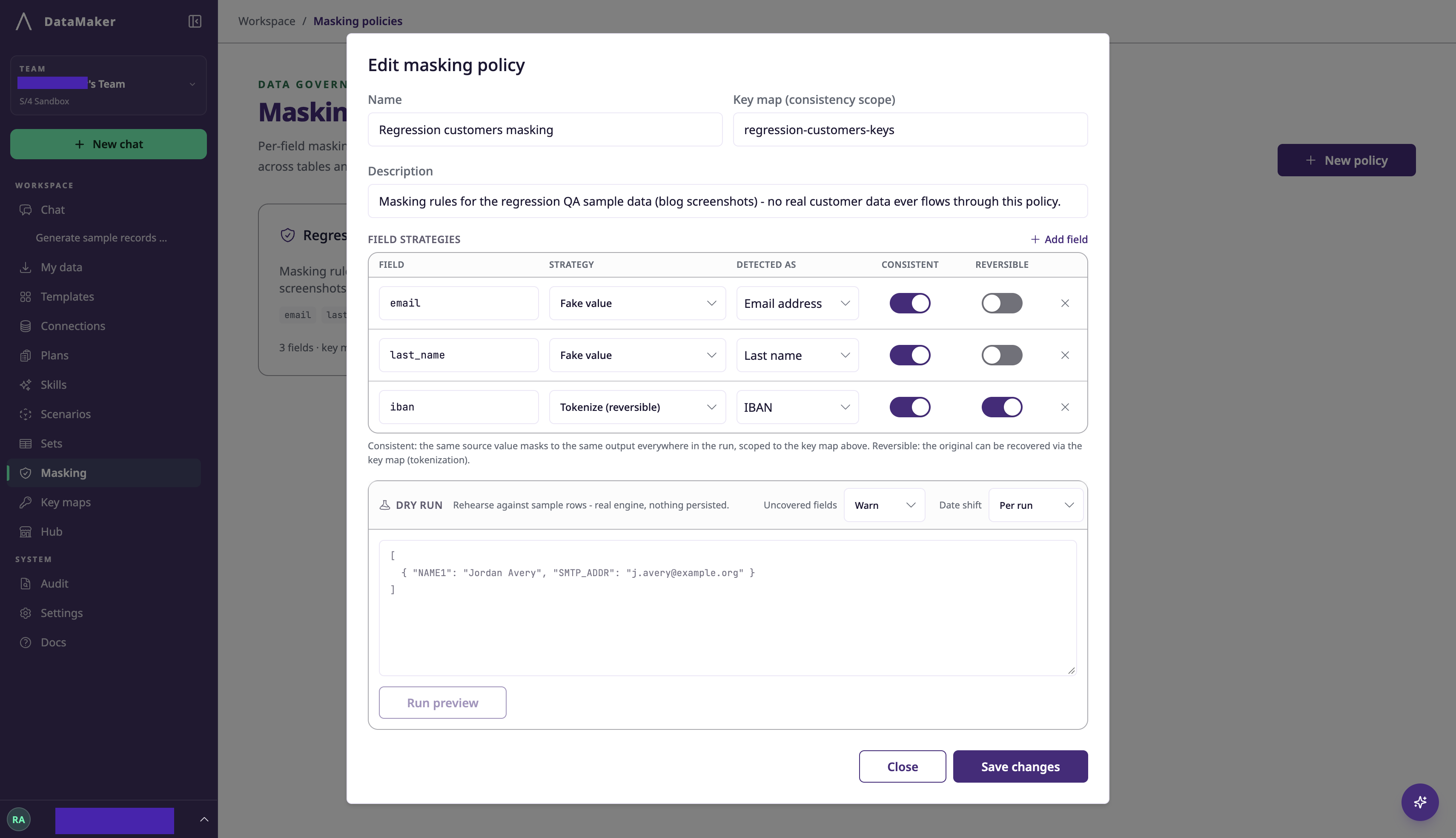 Regression customers masking