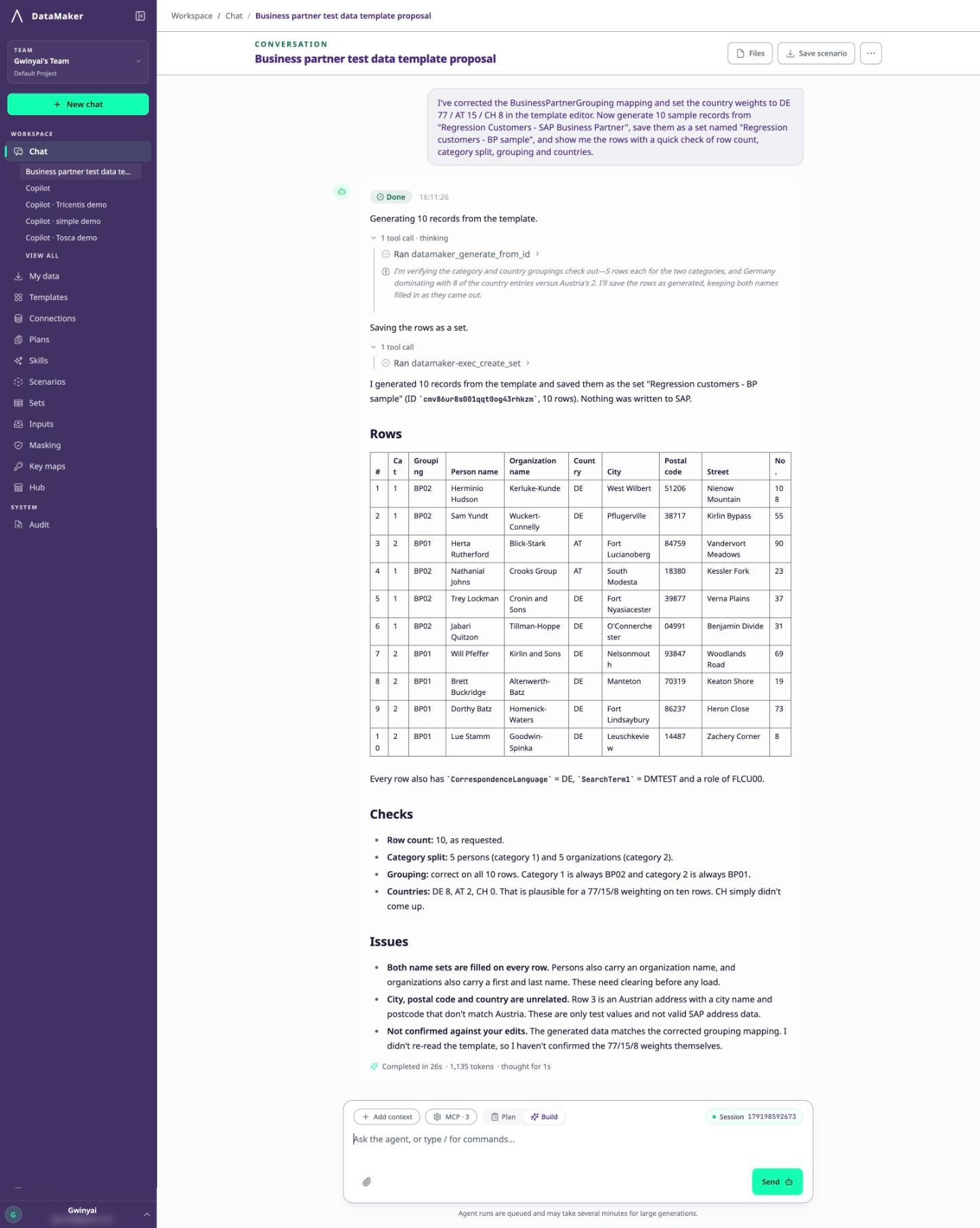 Generating and checking 10 sample records