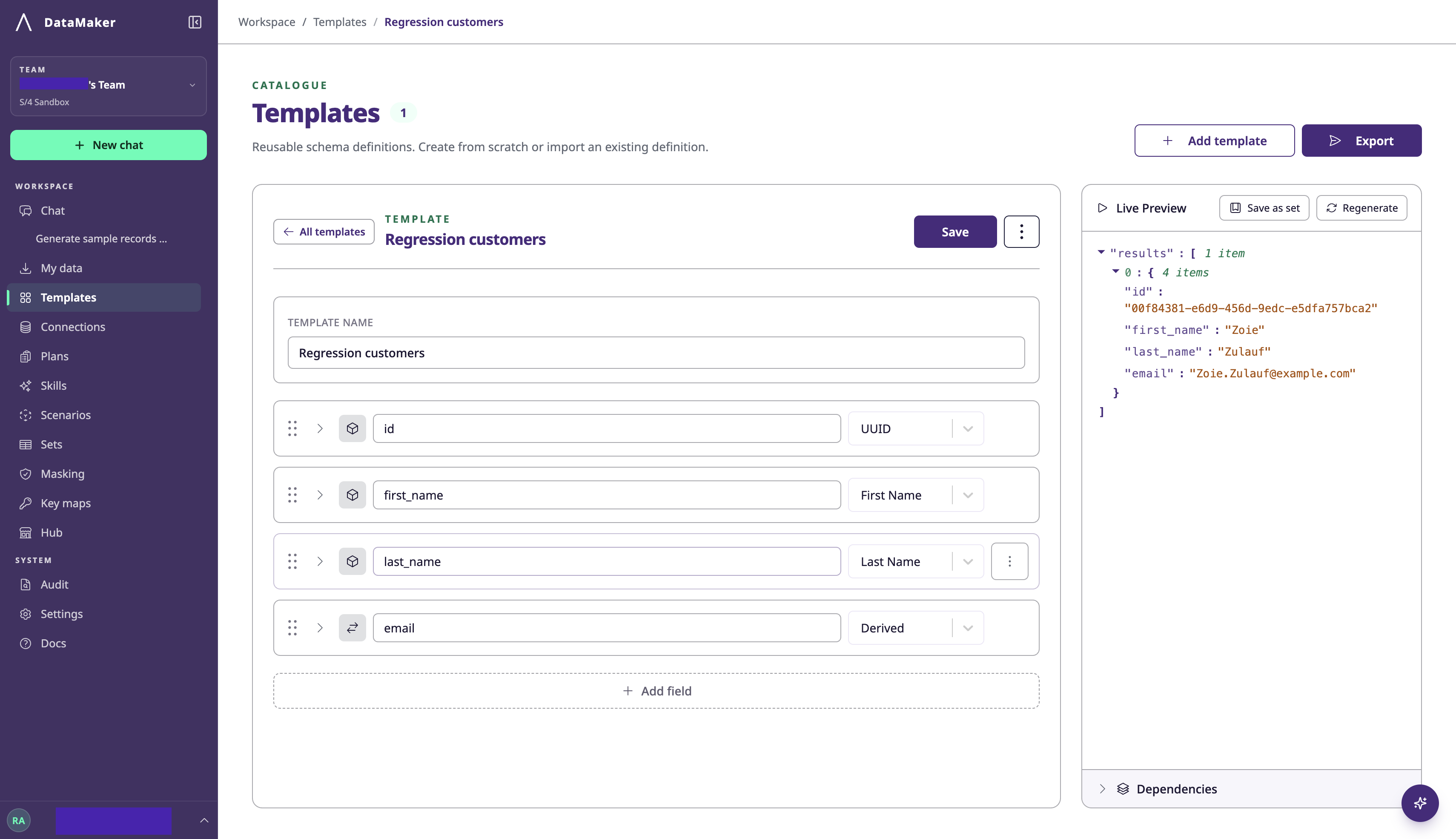 Regression Customers Template
