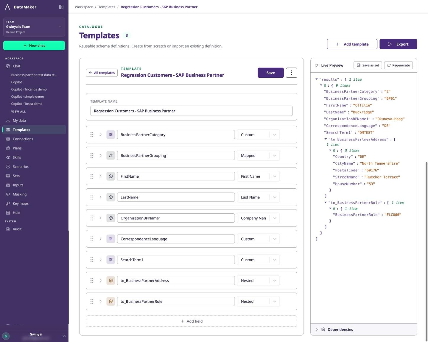 Template editor with Live Preview
