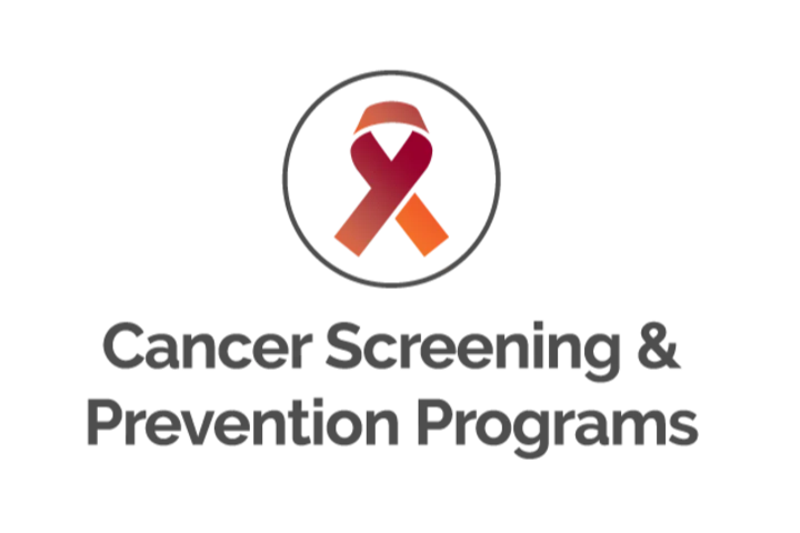 Ribbon in a circle with Cancer Screening & Prevention Programs