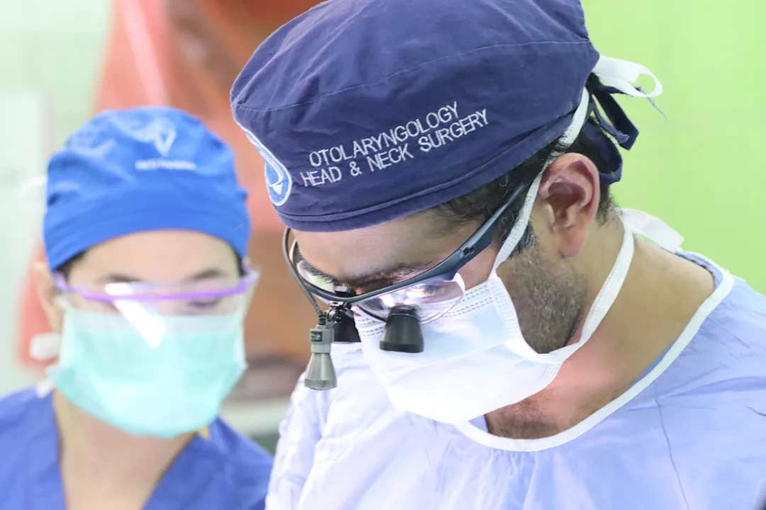 A close up on a surgeon with the Otolaryngology Head and Neck Surgery department at Penn State Health.
