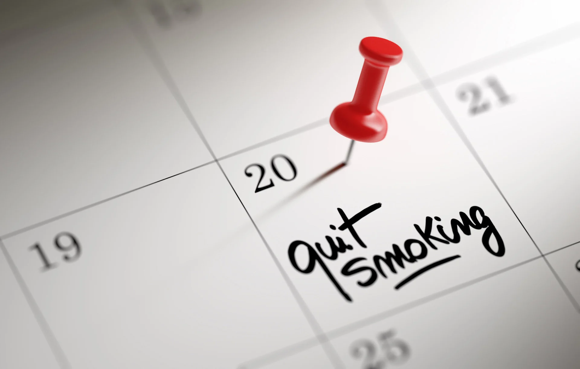 Calendar showing a goal date to quit smoking