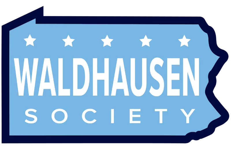 Waldhausen Society inside an outline of Pennsylvania with five stars above the words.