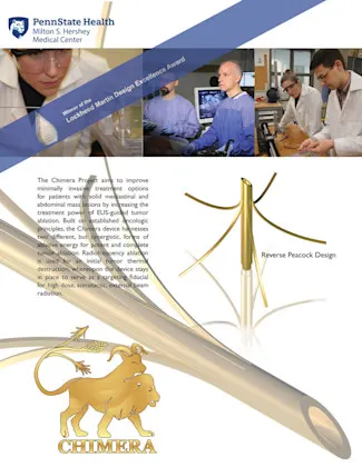 A poster depicting several images of researchers performing work in labs, along with a description of the Chimera Project. 