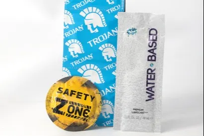 Assorted items found in a safer sex kit
