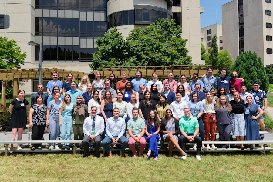 A large group of people from the Pediatric Residency outside Penn State Health Milton S. Hershey Medical Center