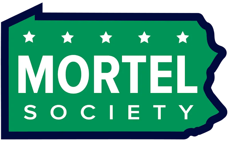 Mortel Society inside an outline of Pennsylvania with five stars above the words