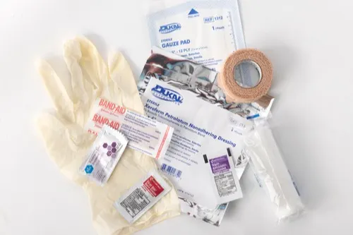 Assorted items found in a wound care kit