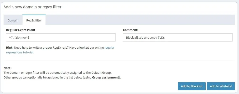 Add domain to blacklist