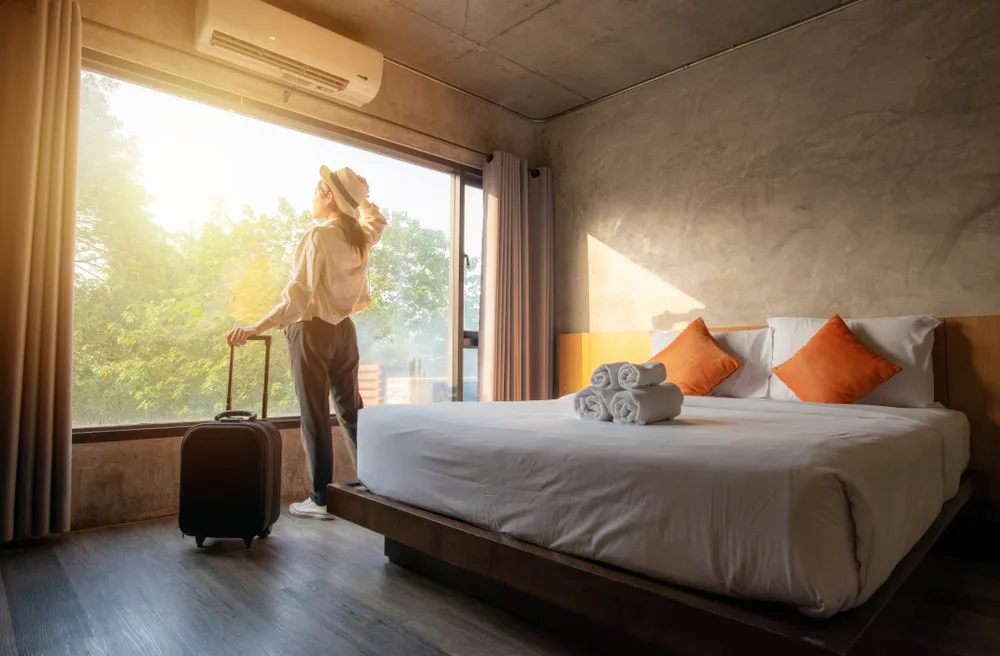 woman in hotel room