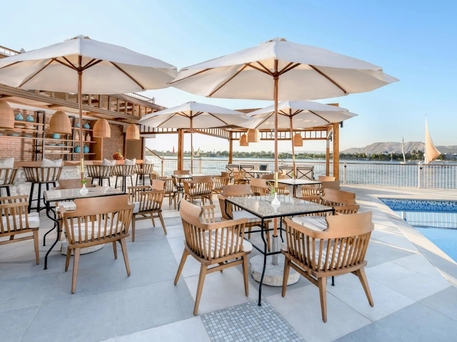Pool bar of Iberotel Luxor with view of river Nil