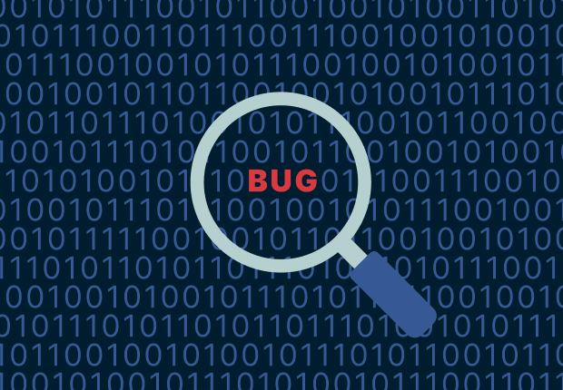 Magnifying glass with bug and binary code